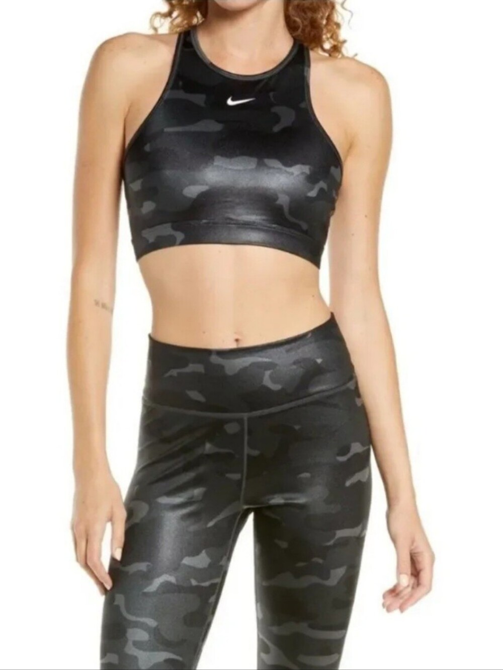 Nike Dri Fit Swoosh High Neck Camo Sports Bra Women Size Small New Padded